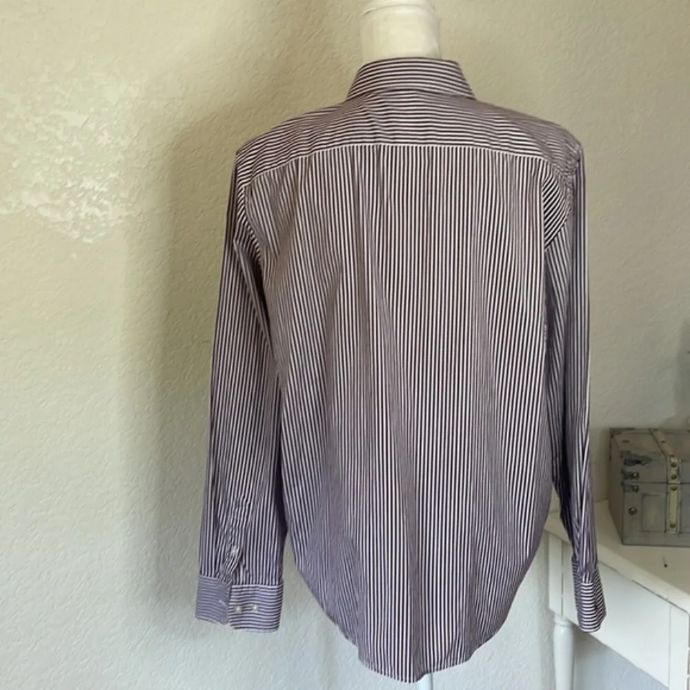 LAUREN Ralph Lauren Button Down 100% Cotton Shirt Purple White Stripe Women's XL - Picture 4 of 7
